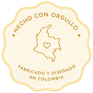 Sello: hecho con orgullo, fabricado y diseñado en Colombia