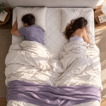 Pareja durmiendo cada uno en su lado de un colchón Queen, con espacio entre los dos
