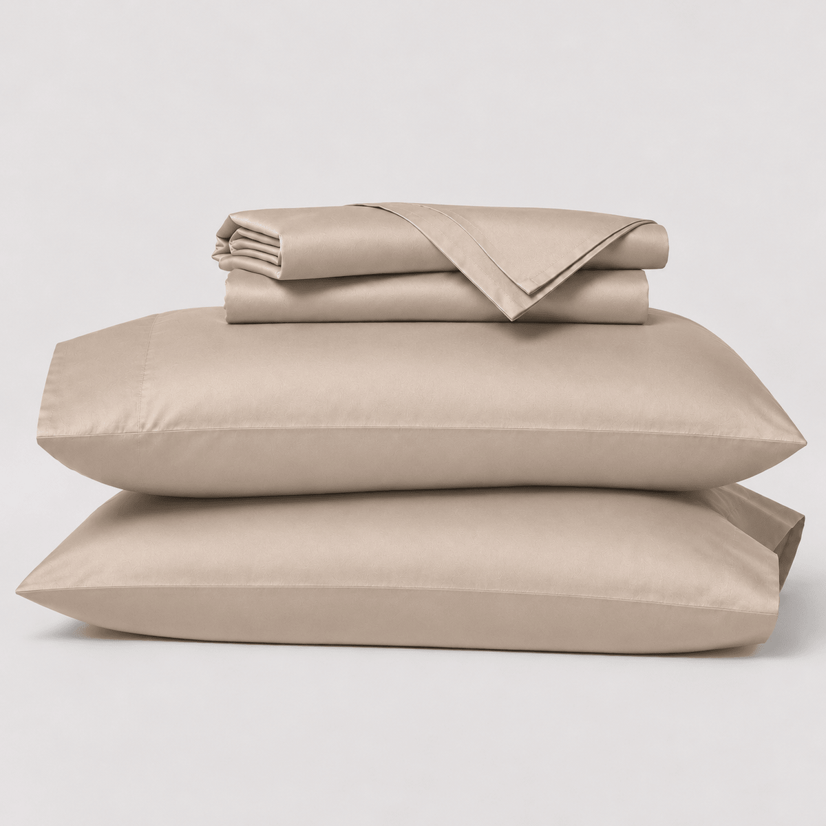 Juego de sábanas Calm Bambú 230 color beige doblado con sus fundas