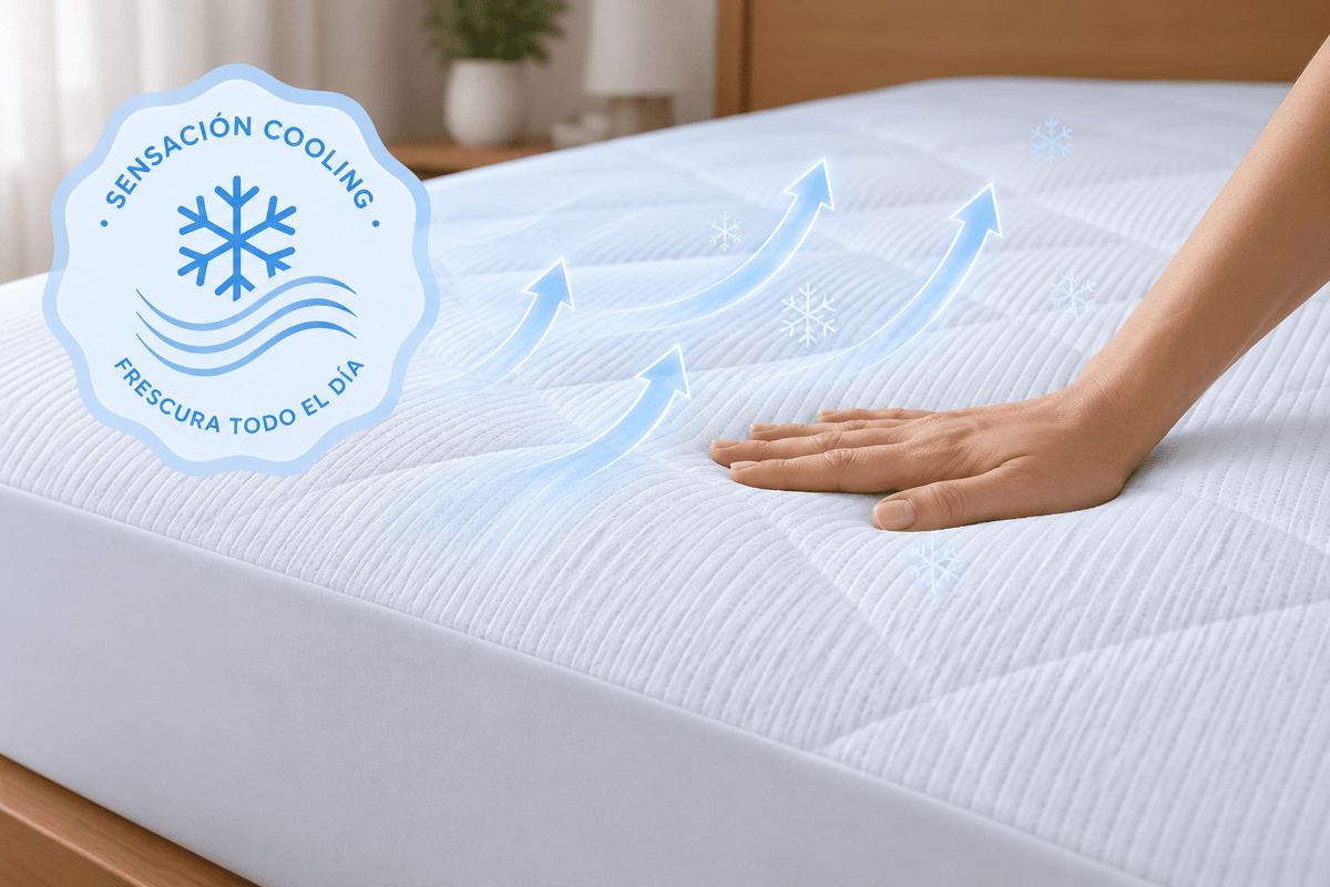 Mano sobre el protector Calm Shield Coolmax, con sensación fresca al tacto